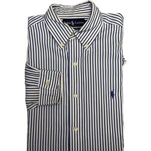 EUC Polo Men's Blue & White Vintage Long Sleeve Dress Shirt Medium Ralph Lauren